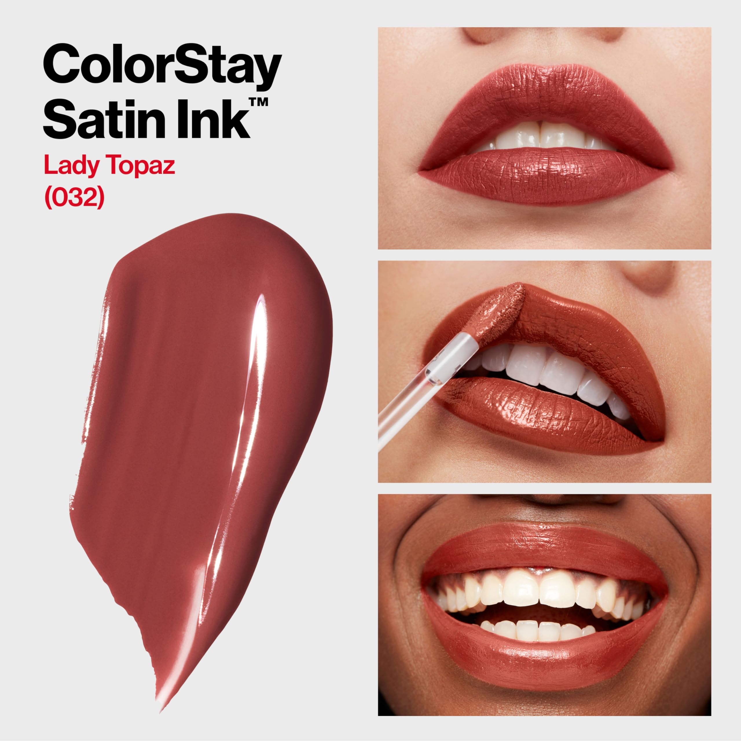 Revlon ColorStay Satin Ink application close-up shows smooth, one-coat coverage