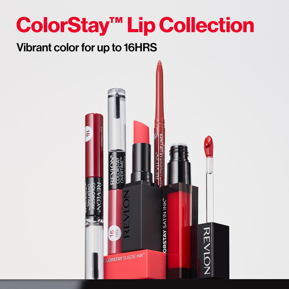 REVLON ColorStay Satin Ink lip swirl beauty shot suggests comfortable wear.