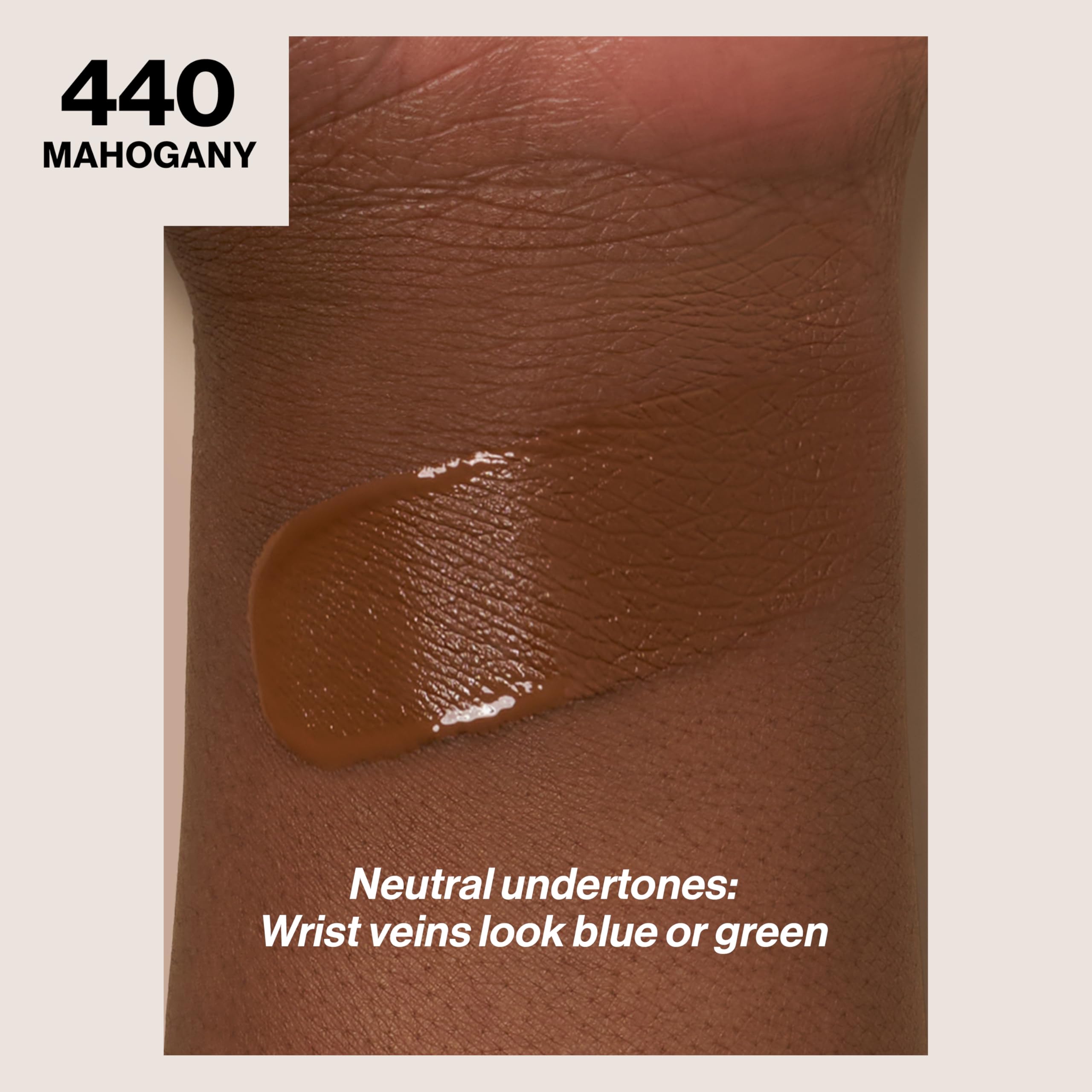 Revlon ColorStay SPF15 texture swatch highlights oil-control finish on skin.