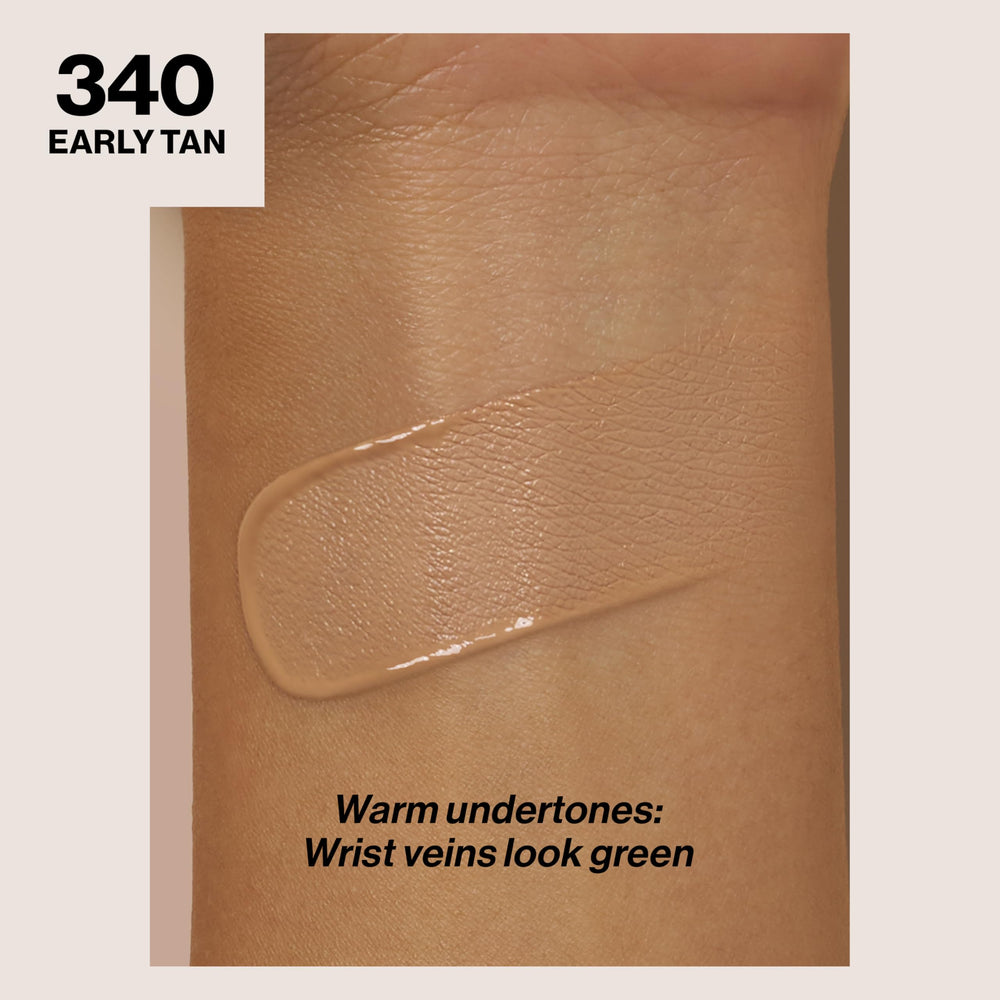 Revlon ColorStay swatches Early Tan for warm shade match.