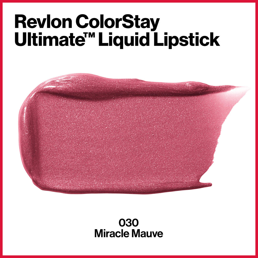 Revlon ColorStay Ultimate Liquid Lipstick Miracle Mauve packaging closeup highlights chic, easy-to-apply design