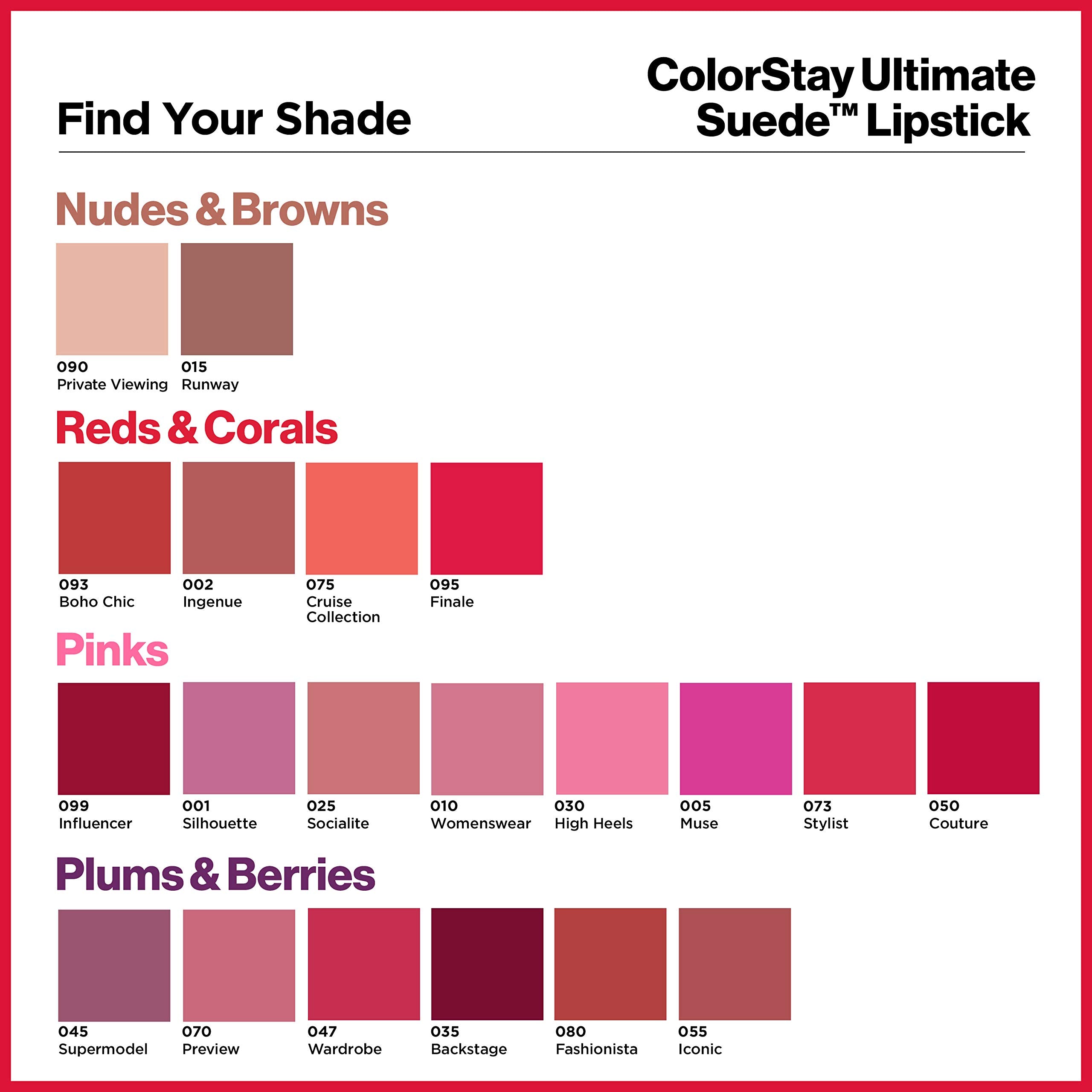 Revlon ColorStay Ultimate Suede 20-shades display demonstrates versatile color options