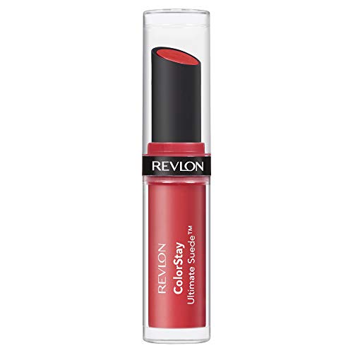Revlon ColorStay Ultimate Suede swatch on lips Finale shade demonstrates rich pigment