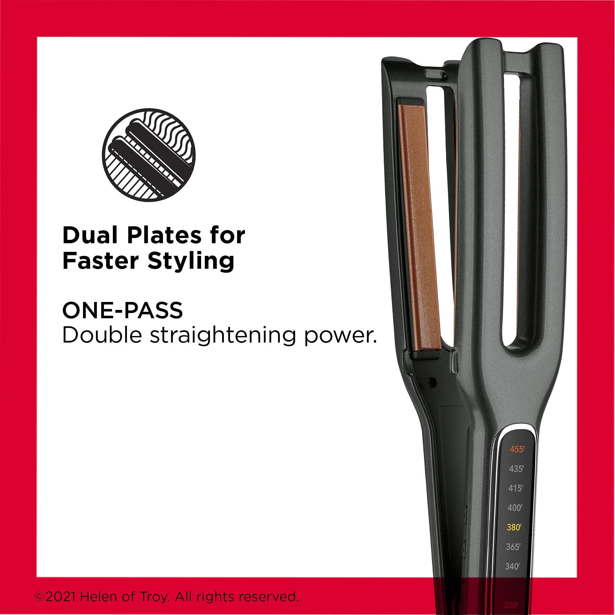 REVLON copper ceramic technology image highlights fast glide and frizz control.