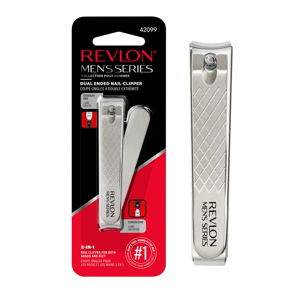 REVLON dual-ended nail clipper in stainless steel for precise trimming