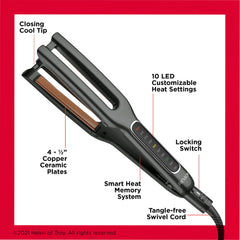 REVLON dual plate arrangement shows one-pass straightening and reinforcement for sleek results.
