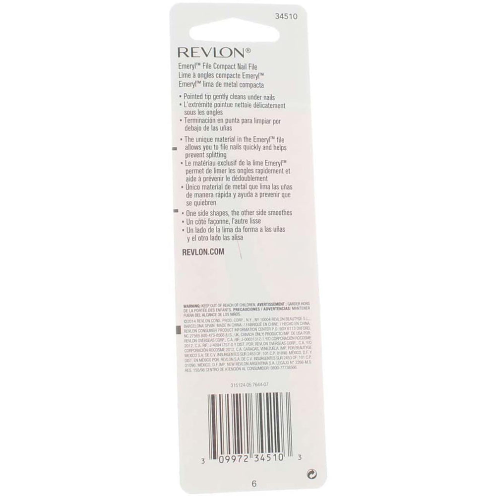 REVLON Emeryl File two-sided design shapes and smooths nails.