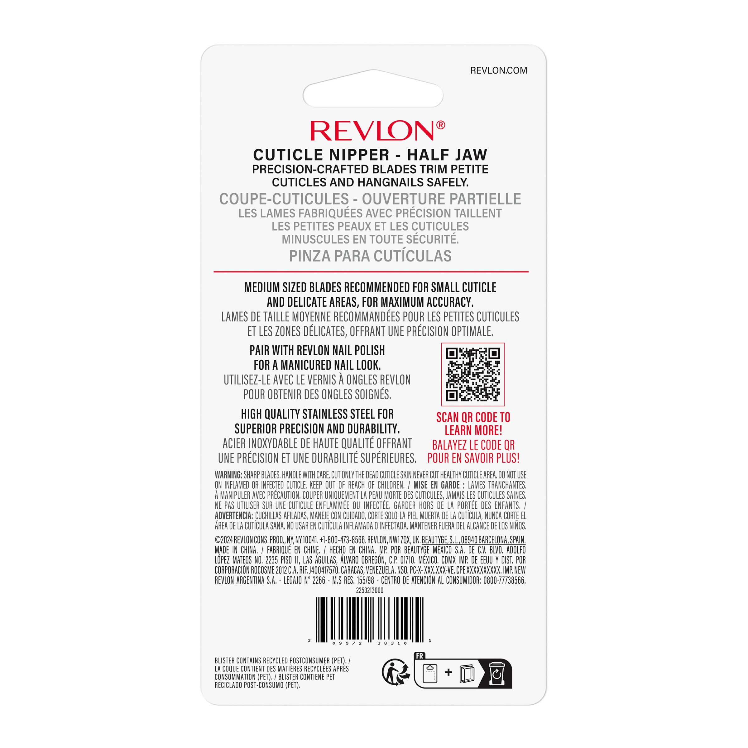 Revlon Half Jaw Cuticle Nipper spring-action supports clean cuts.