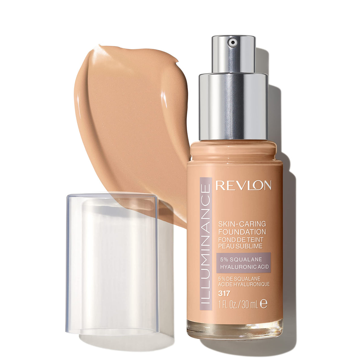 Revlon Illuminance foundation bottle closeup highlights radiant skin glow.