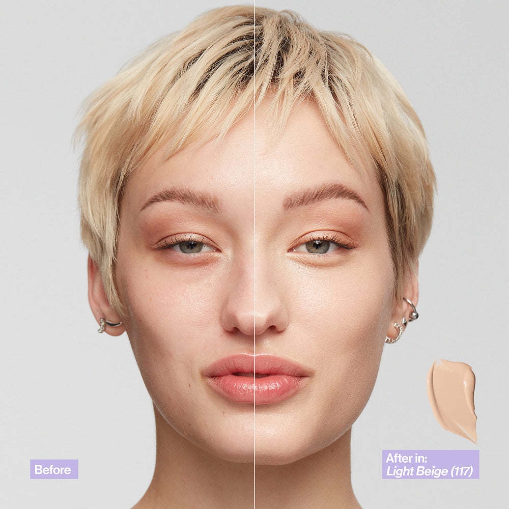 Revlon Illuminance Ivory Beige swatch on skin illustrating natural coverage