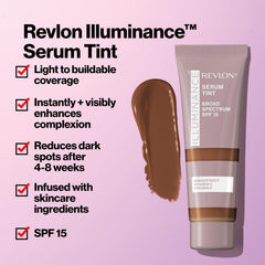 Revlon Illuminance Serum Tint swatches show shade range for tailored coverage and even tone.