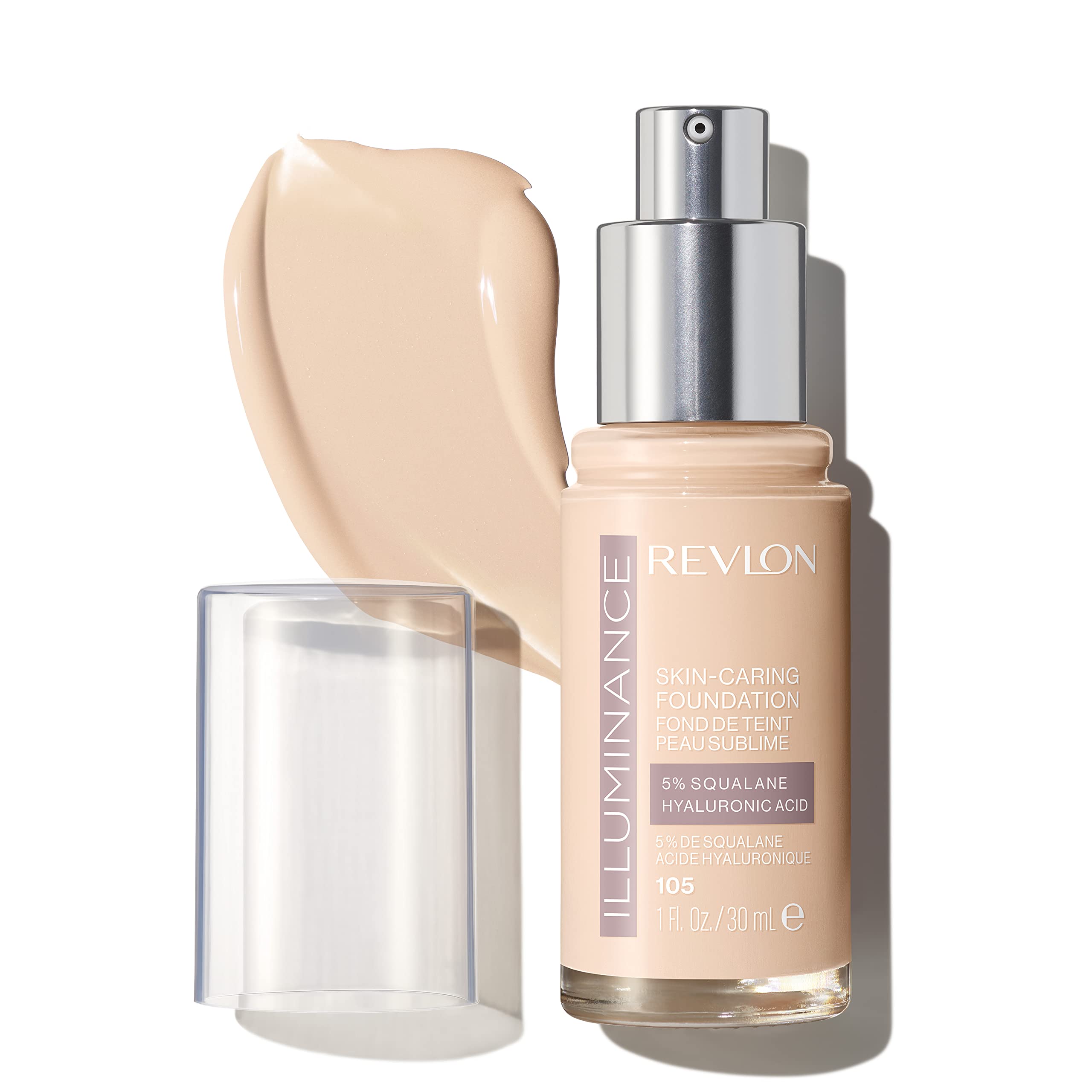 Revlon Illuminance skin-caring foundation bottle showcases hydrating formula for radiant skin.