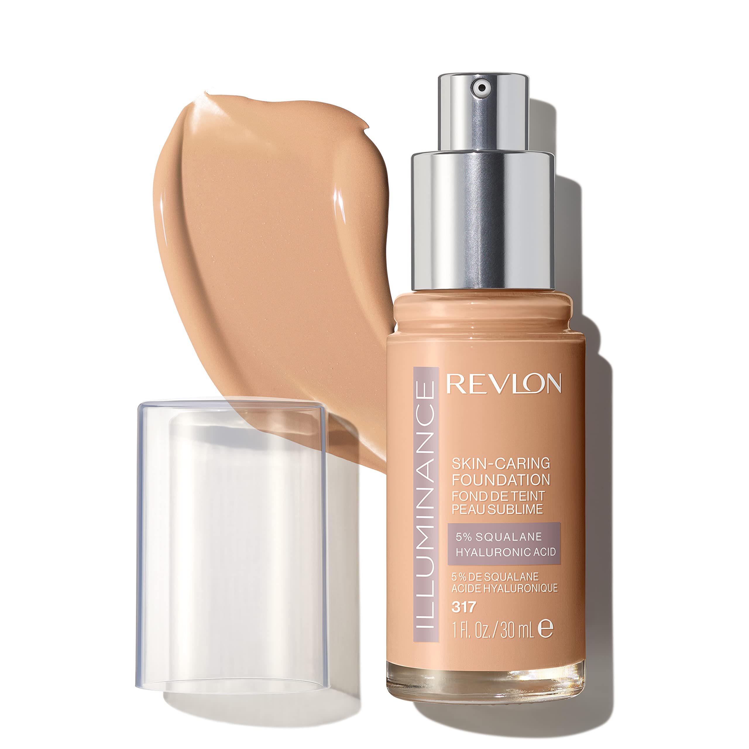 REVLON Illuminance: botella elegante de base iluminadora para piel hidratada.