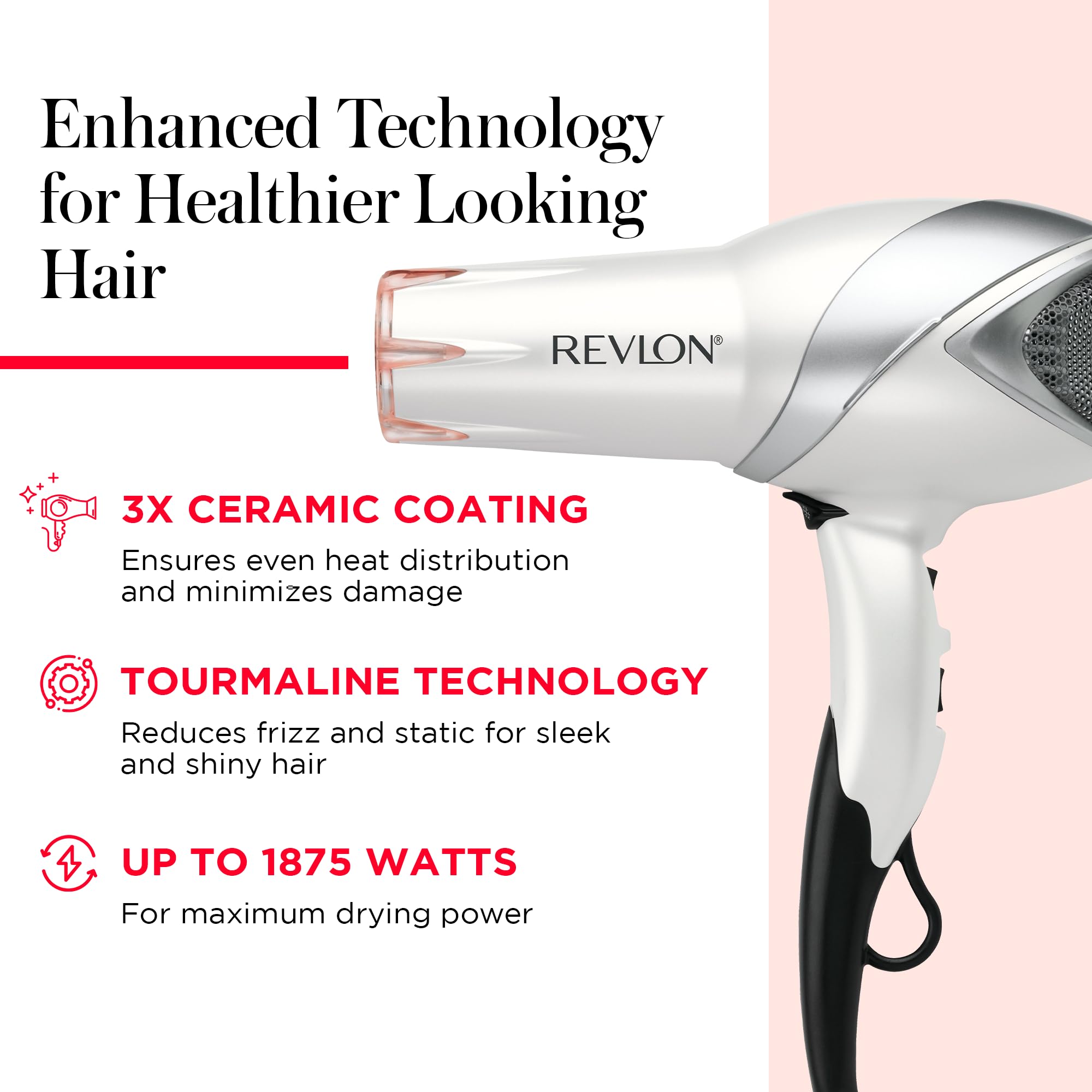 REVLON Infrared Hair Dryer with tourmaline ionic technology for a sleek finish.
