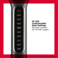 REVLON LED temperature display demonstrates adjustable heat up to 455°F for versatile styling.