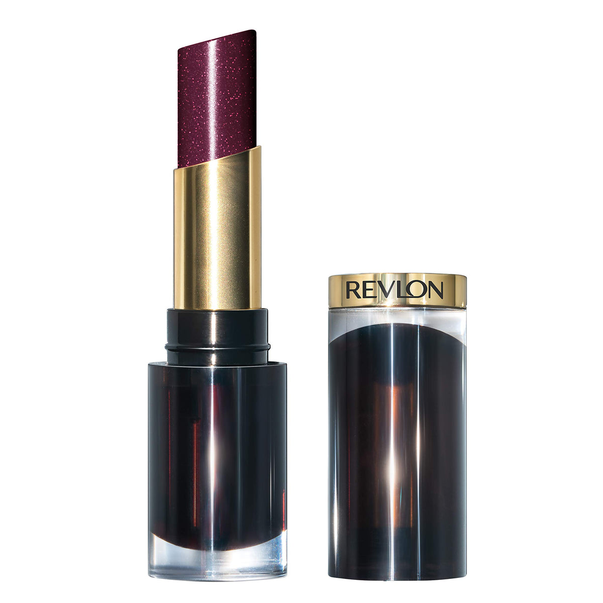 Revlon Lipstick 012 Black Cherry with glossy finish delivers vibrant color and glassy shine.