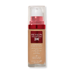 Revlon Age Defying 3X foundation bottle with pump for smooth application and lasting wear.
