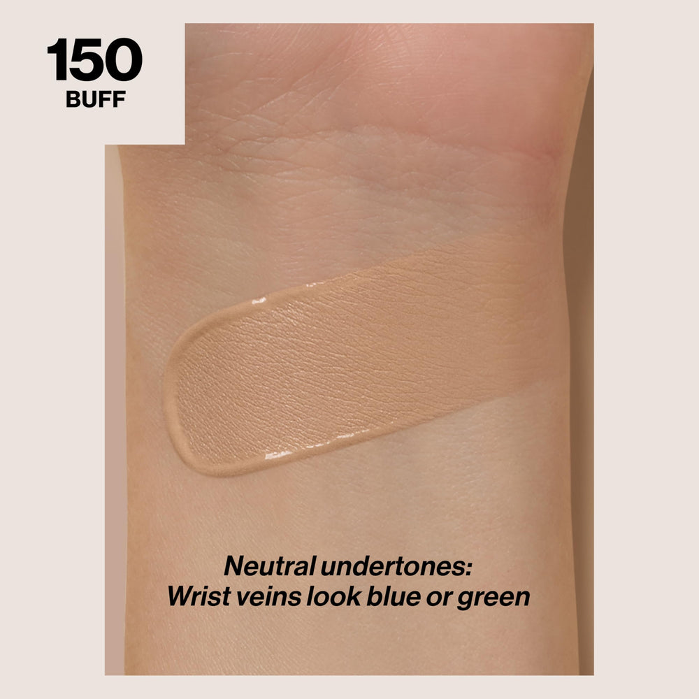 Revlon Liquid Foundation texture swirl demonstrates smooth, blendable formula.