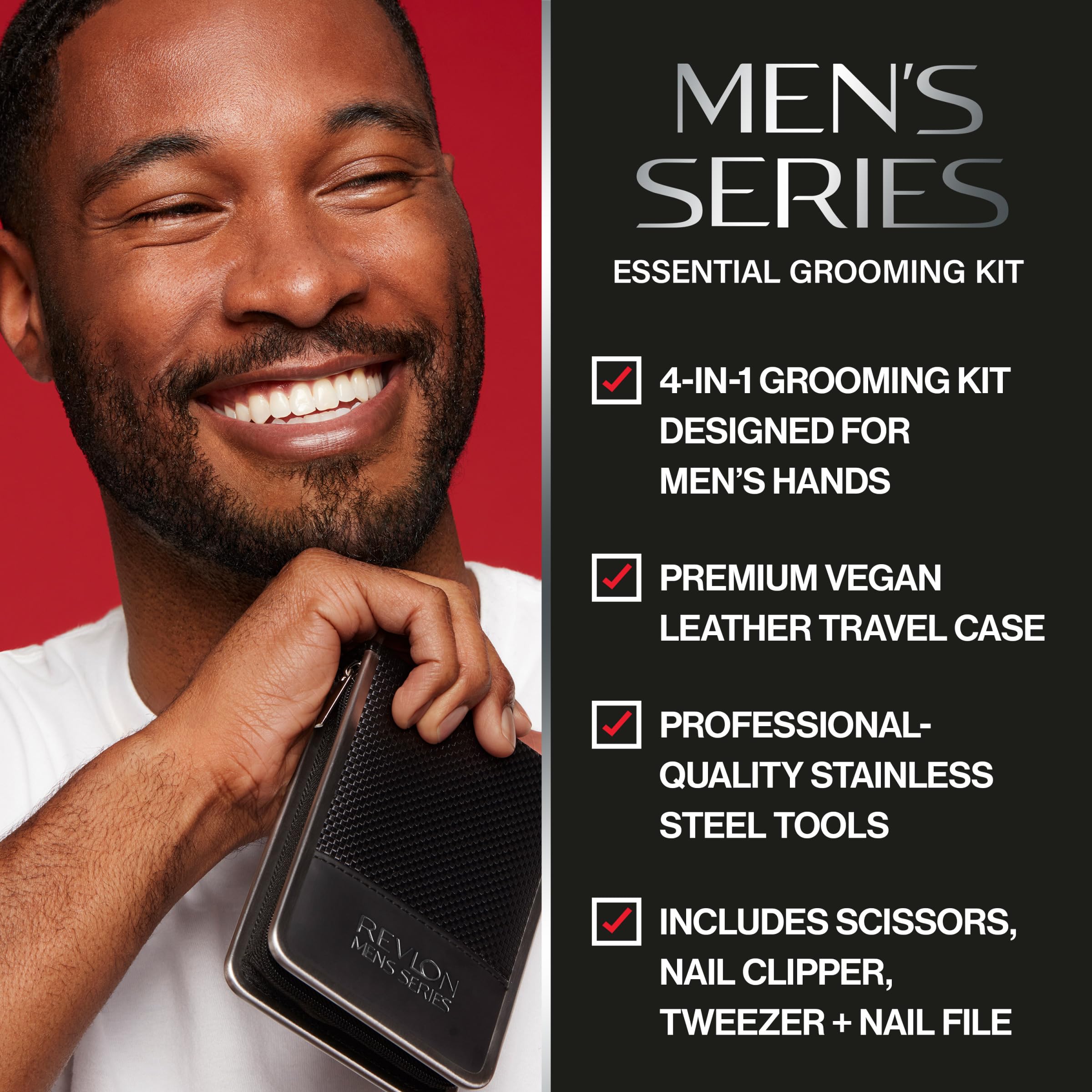 REVLON Men’s Safety Scissors image highlights wide rounded tips for safe grooming.