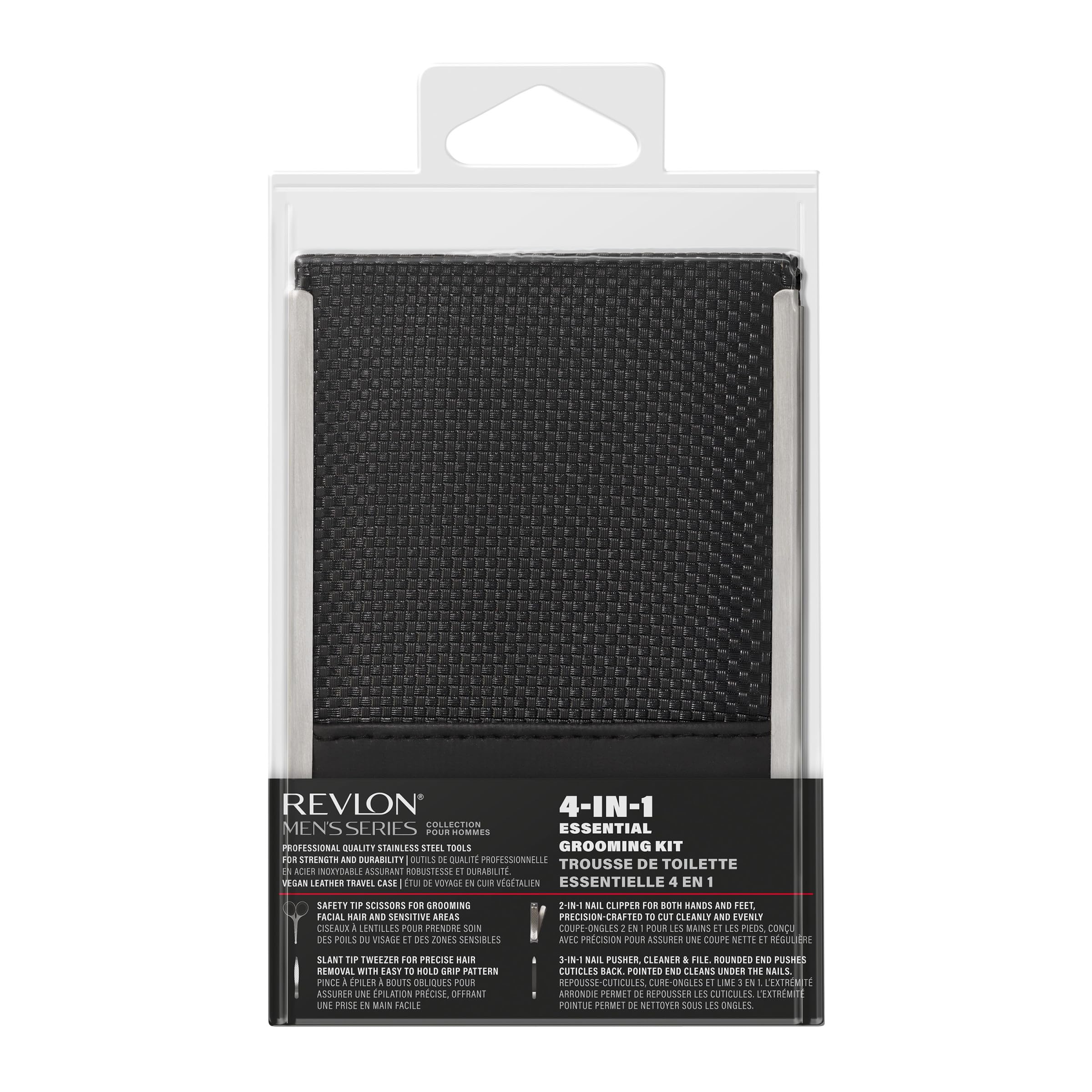 REVLON Men’s Grooming Kit set in hand demonstrates portable grooming solution.