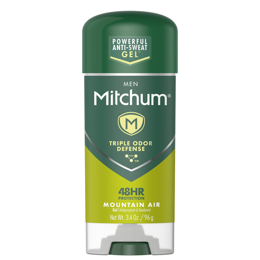 REVLON Mitchum Mountain Air bottle front view shows clear gel for a dry feel.