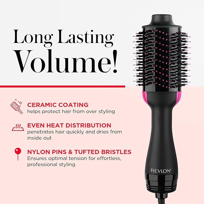 REVLON One-Step brush with nylon pins for detangling and control.