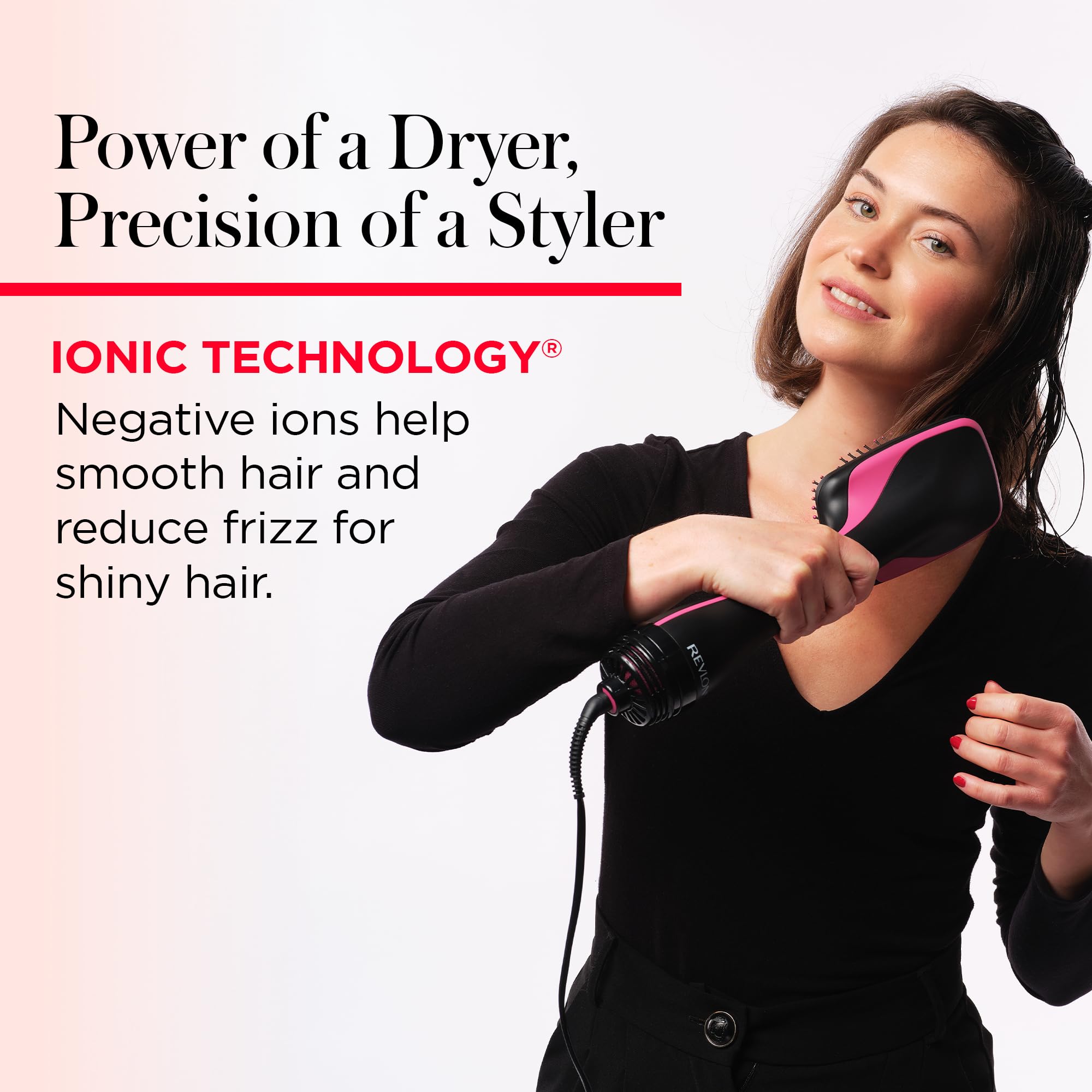 REVLON One-Step cool-shot feature helps lock in styles with a precise finish.