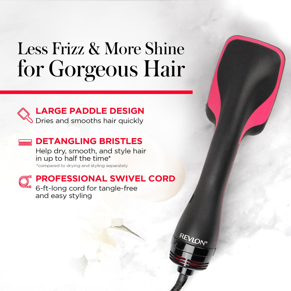 REVLON One-Step ergonomic handle aids comfortable styling during longer sessions.