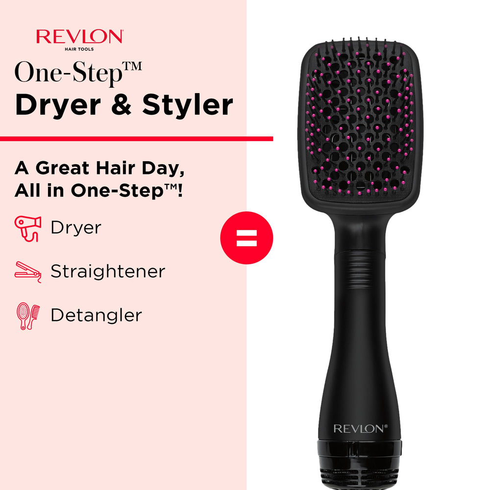 REVLON One-Step heat settings showing low, high, and cool shot for versatile styling options.