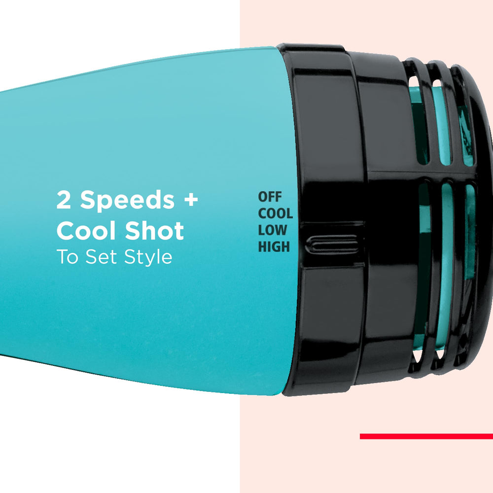 REVLON One-Step Mint during drying action suggests frizz reduction potential.