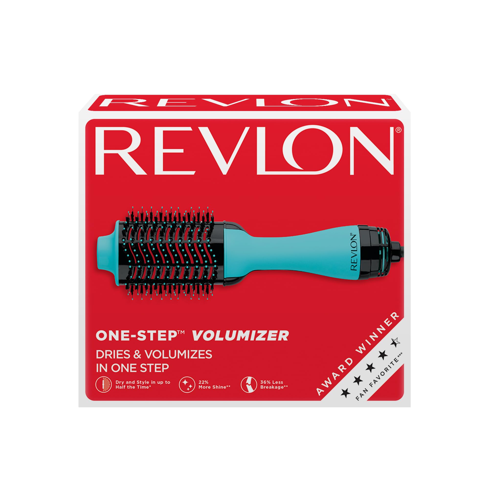 REVLON One-Step Mint oval-brush close-up demonstrates smoothing and root volume.