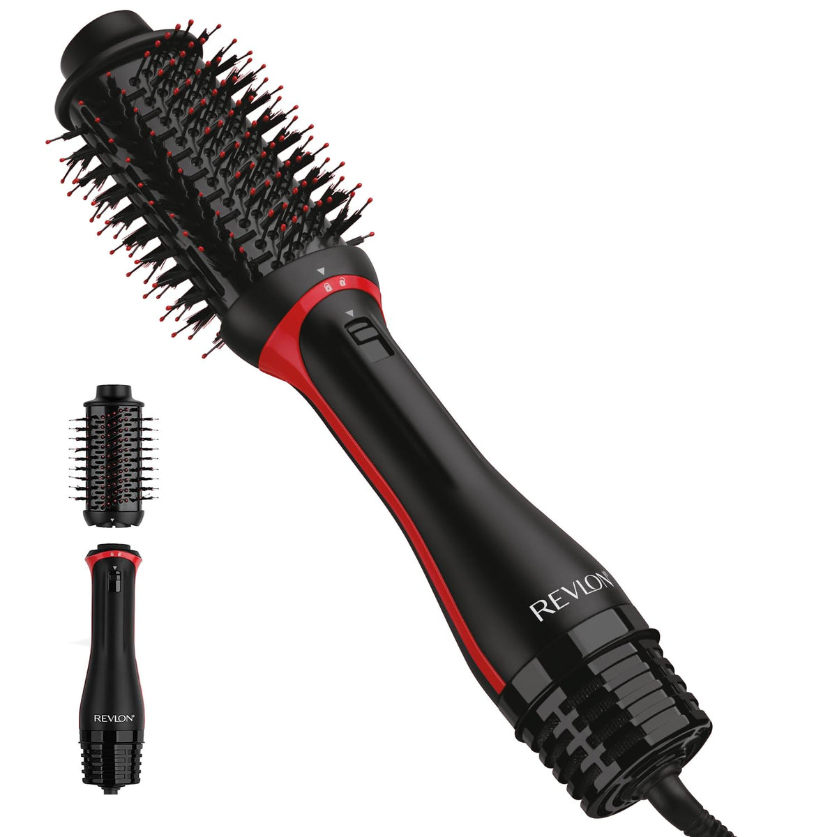 Revlon One-Step Volumizer Plus with oval brush head for root-to-tip volume.