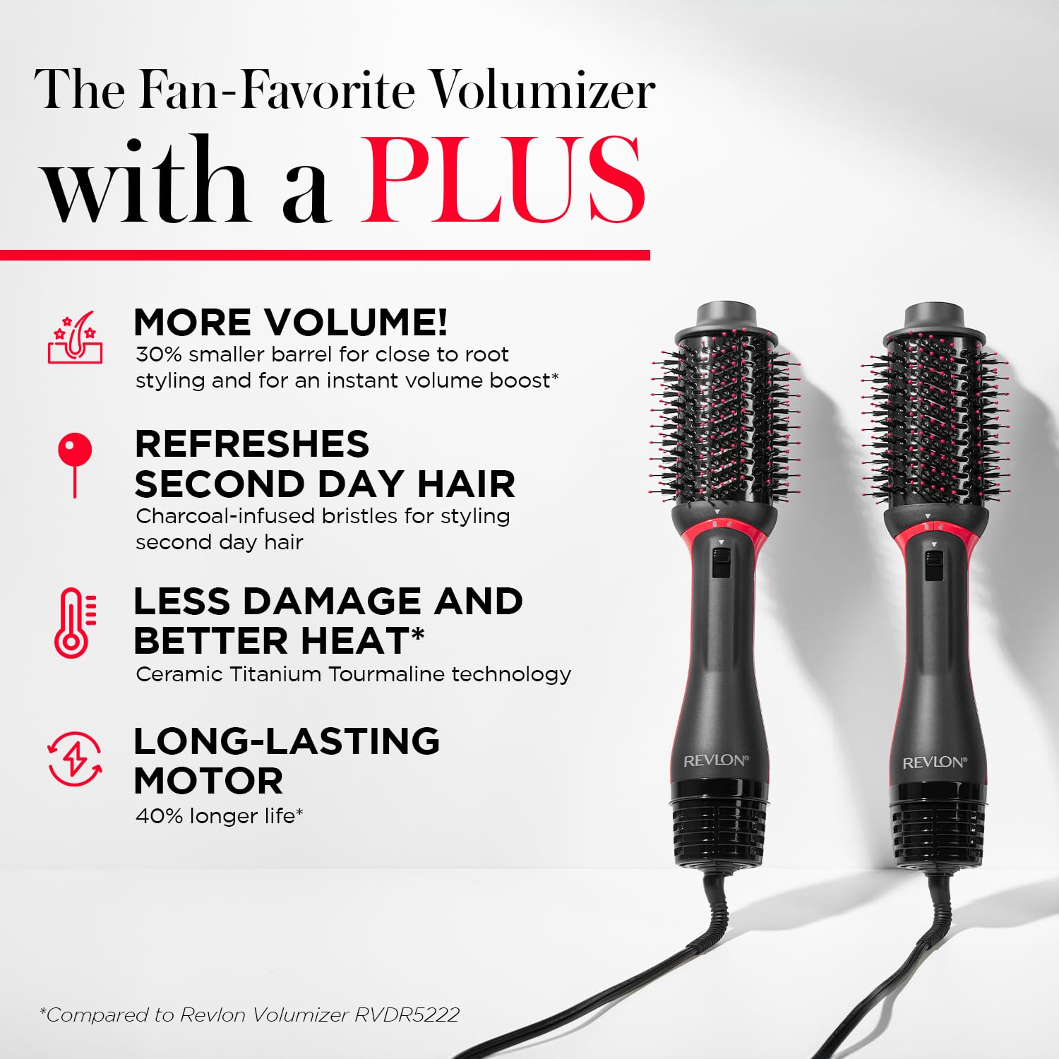Revlon One-Step Volumizer Plus tufted boar bristles boost shine.