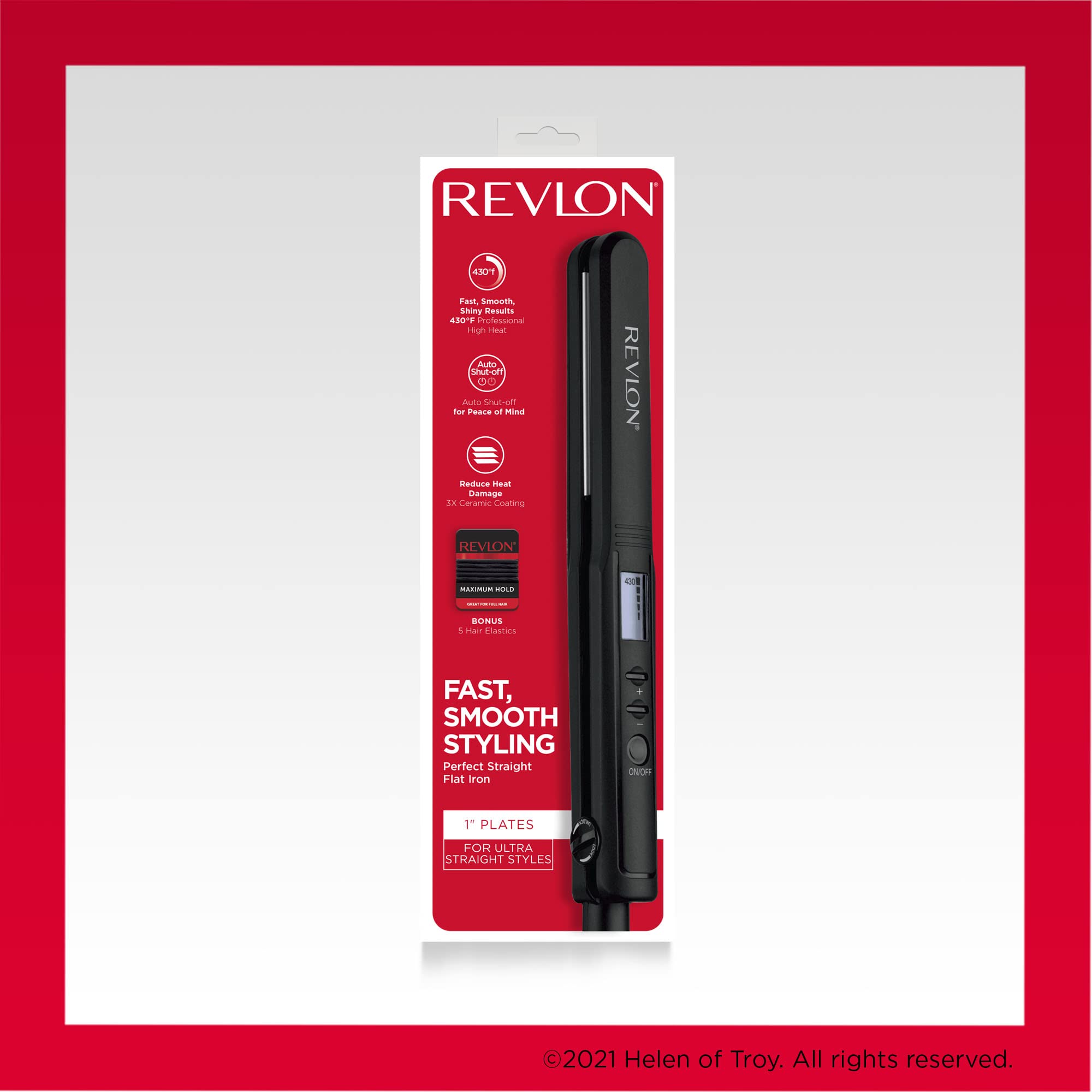 REVLON Perfect Heat flat iron auto shut-off adds safety after styling.