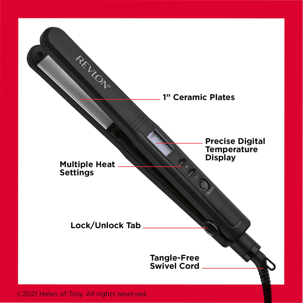 REVLON Perfect Heat flat iron ceramic plates deliver consistent heat across sections.