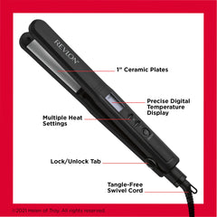 REVLON Perfect Heat flat iron ceramic plates deliver consistent heat across sections.