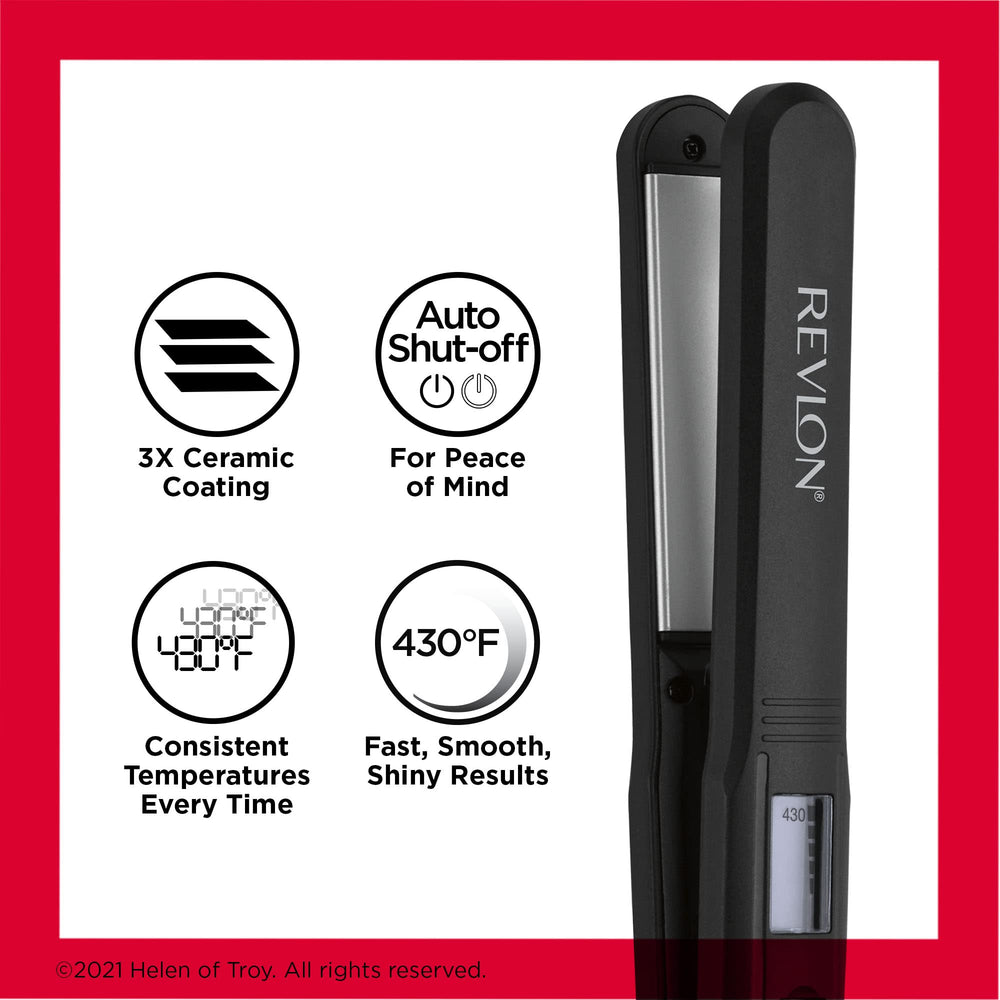 REVLON Perfect Heat flat iron reaches up to 430°F for fast styling.
