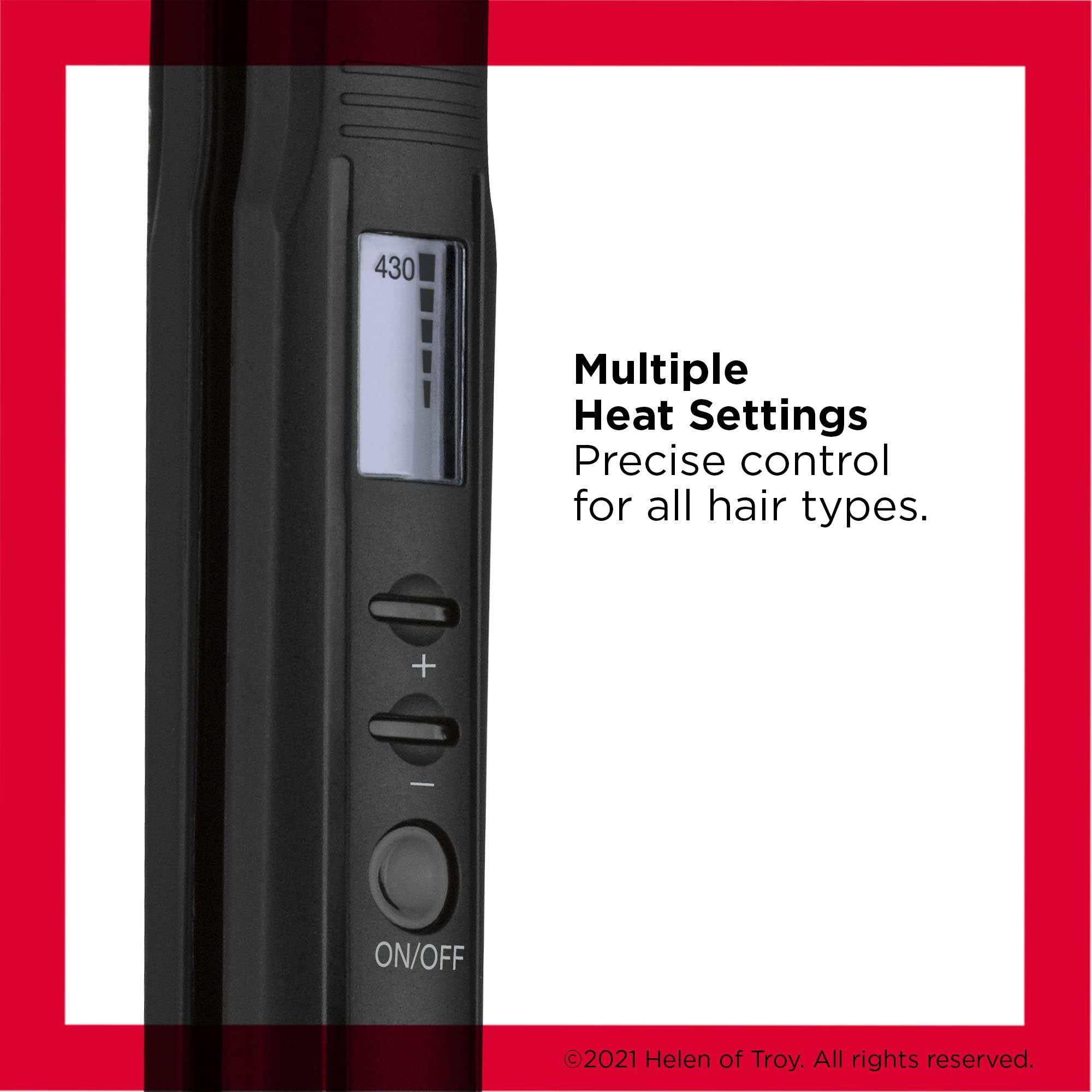 REVLON Perfect Heat flat iron true grip plates glide smoothly for easier styling.