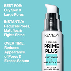 REVLON PhotoReady Prime Plus spherical beads blur fine lines for soft focus.