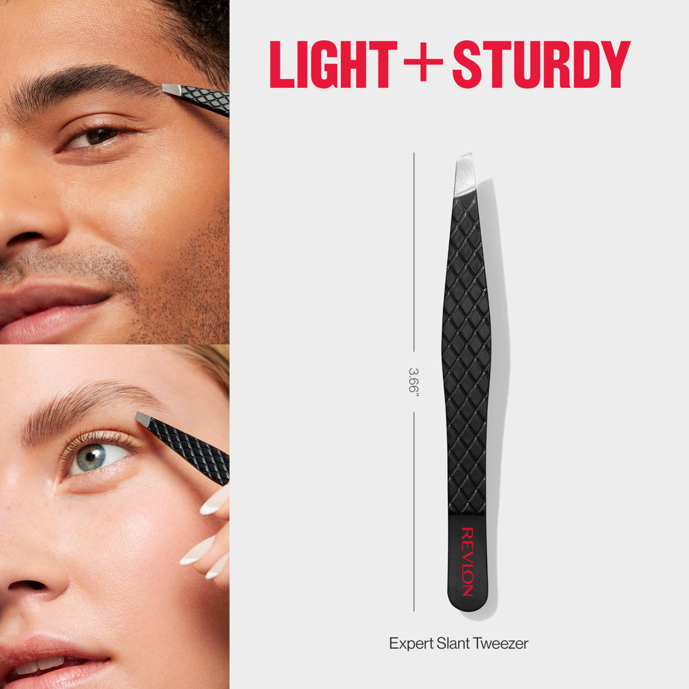 Revlon tweezer plucking eyebrow hair demonstrating precise shaping benefit