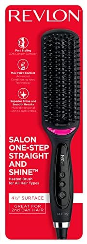 Revlon Salon One-Step brush root-to-tip image shows extra-long ceramic surface for even straightening.