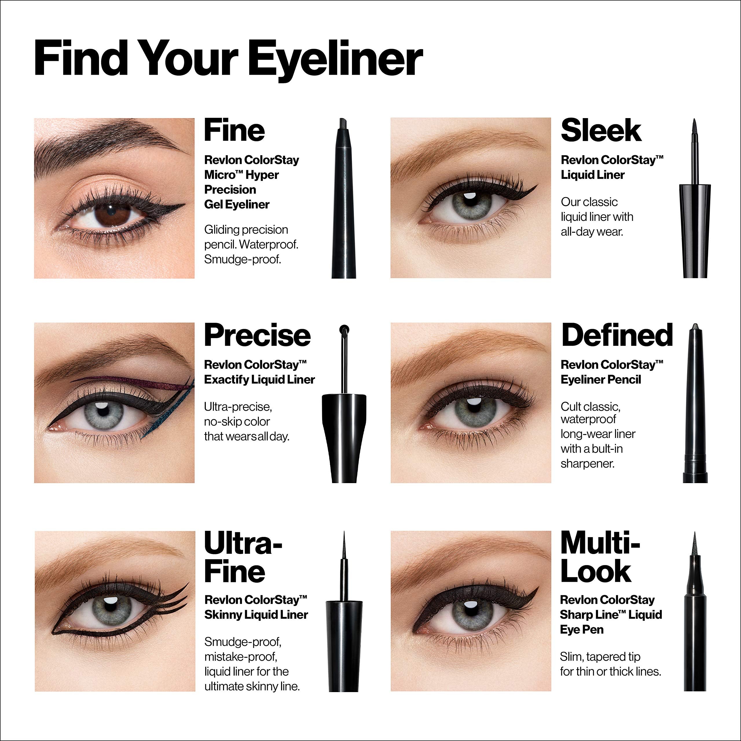 Revlon Skinny Liquid Eyeliner ColorStay packaging highlights longwear color payoff