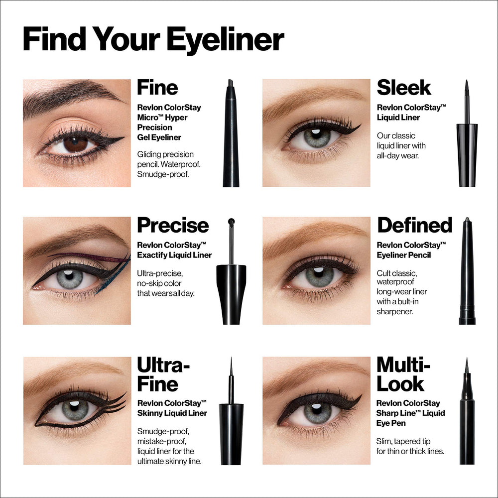 Revlon Skinny Liquid Eyeliner ColorStay packaging highlights longwear color payoff