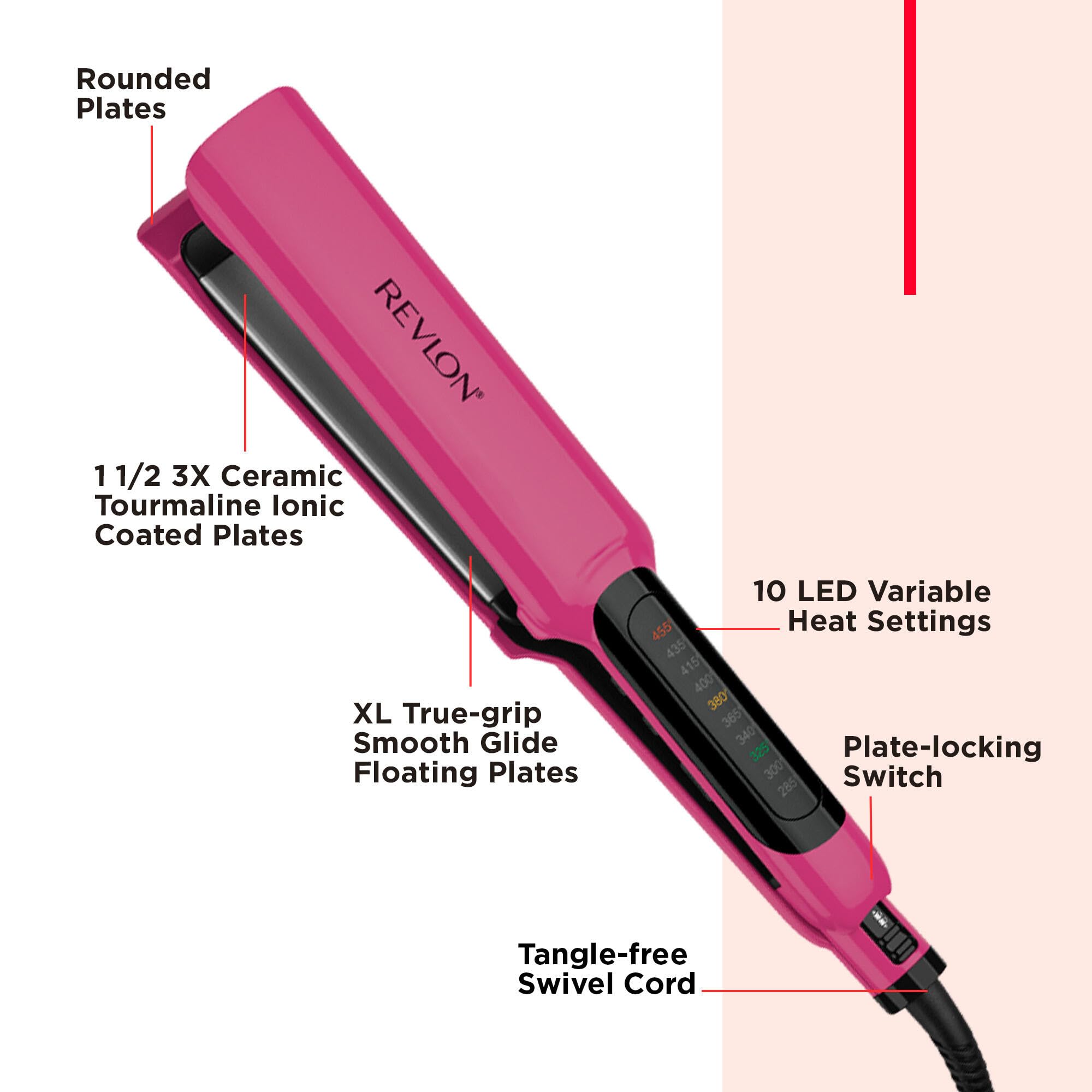 REVLON Smooth Brilliance heat settings display shows precise control for all hair types.