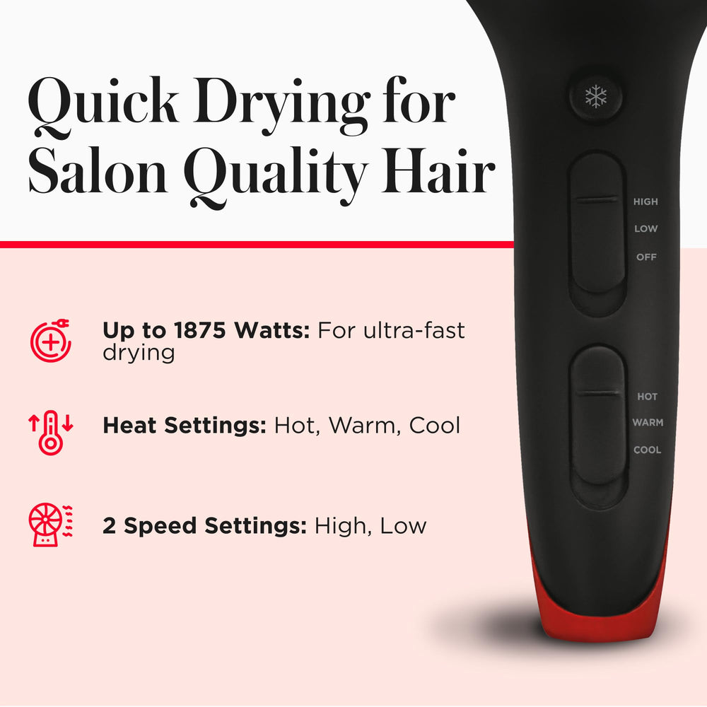 Revlon SmoothStay 1875W dryer for fast, efficient drying.