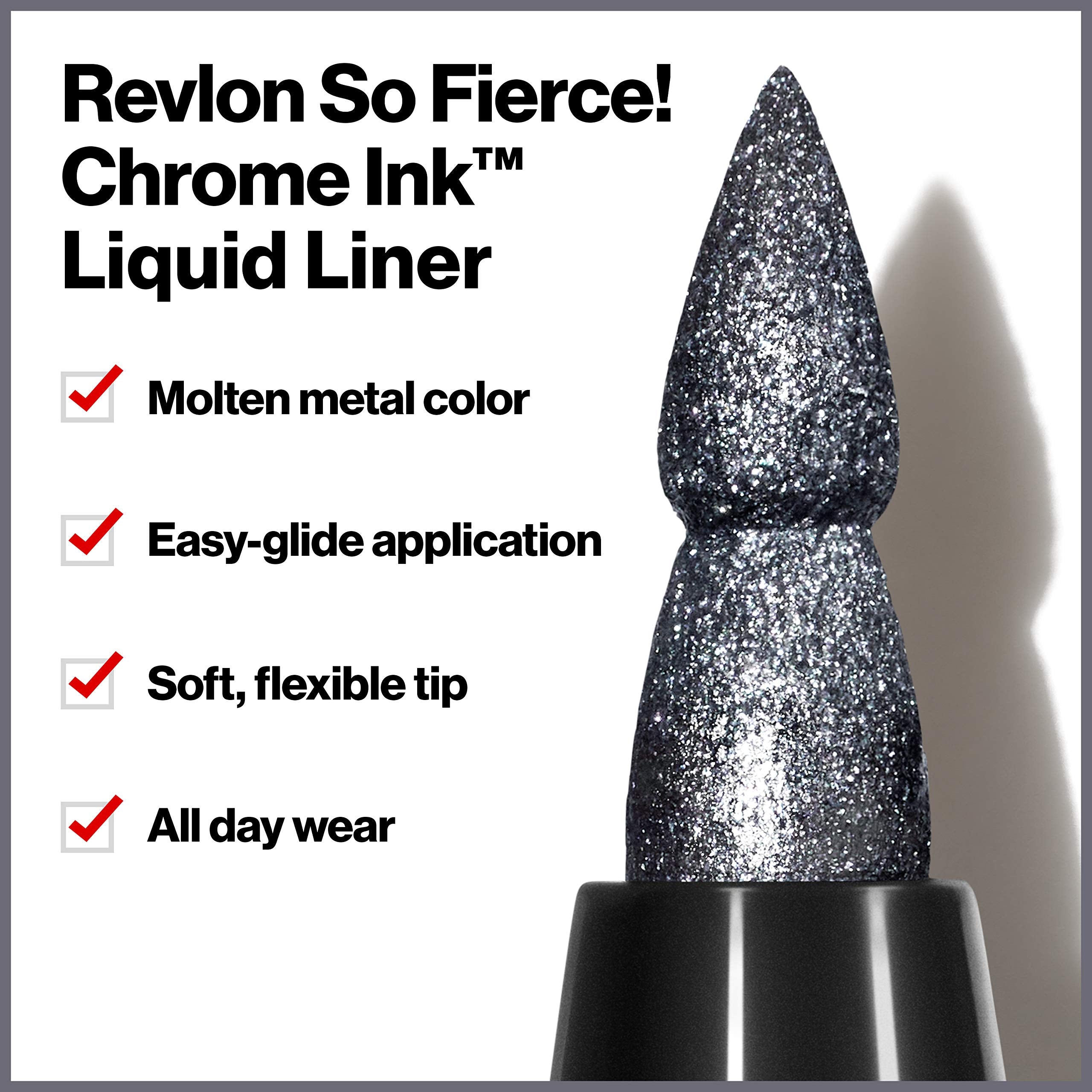 Revlon So Fierce Chrome Ink bronze close-up showing warm metallic glow for lids.