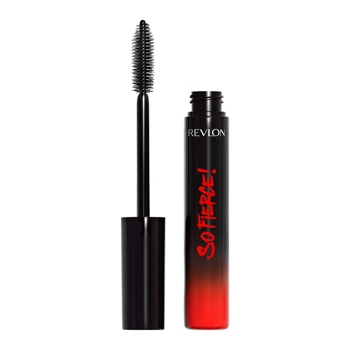 Revlon So Fierce Mascara wand close-up highlights precise bristles for clump-free length.
