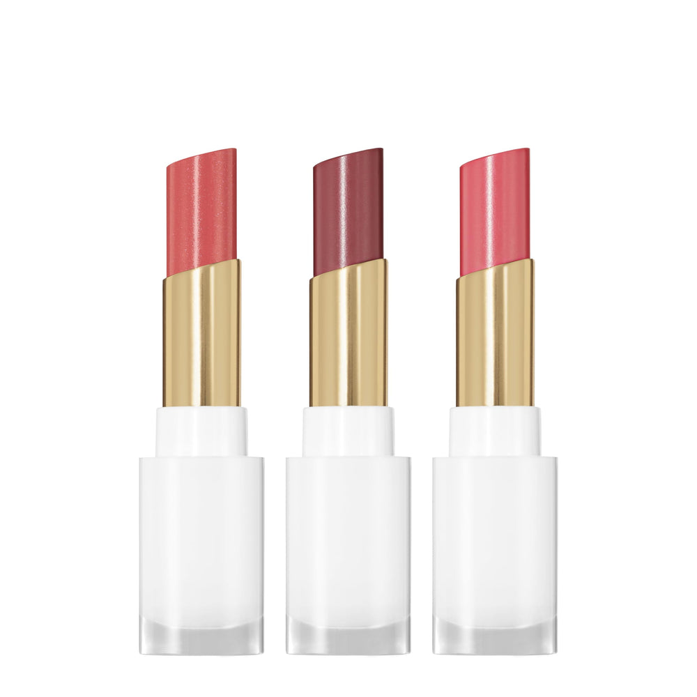 REVLON Glass Shine Balm Honey Shine swatch shows hydrating coral-rose glow for daily radiance.