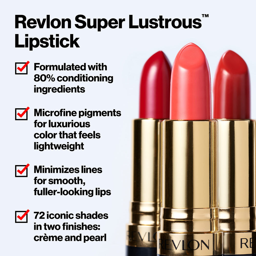 REVLON Super Lustrous Lipstick Creamy Texture closeup highlights smooth glide for easy on-the-go touch-ups.