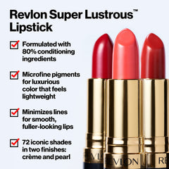 REVLON Super Lustrous Lipstick Creamy Texture closeup highlights smooth glide for easy on-the-go touch-ups.